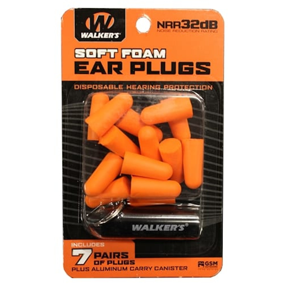 WALKERS GAME EAR 7 PAIR FOAM PLUG HEARING PROTECTION WITH ALUMINUM CARRY CANISTER main photo.