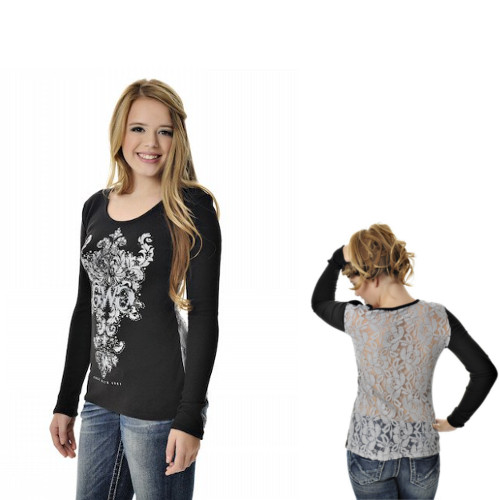 GIRLS WITH GUNS LONG SLEEVE LACE TOP
