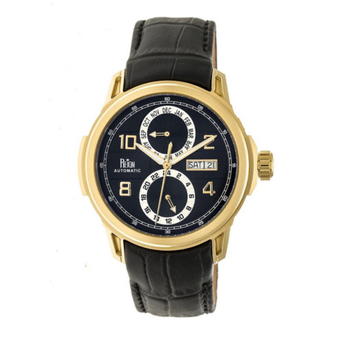 REIGN CASCADE LEATHER STRAP W/ 24 HOUR SUB DIAL MENS WATCH
