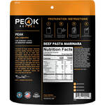 PEAK REFUEL BEEF PASTA MARINARA FREEZE DRIED MEAL - back